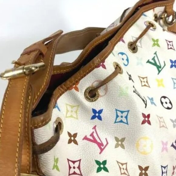 Authentic Louis Vuitton Multicolor Petit Noe Monogram Bucket Shoulder Bag White - Picture 13 of 16